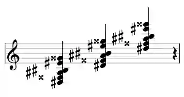 Sheet music of D# 69#11 in three octaves